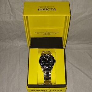 Invicta Silver and Black Watch in Yellow Box